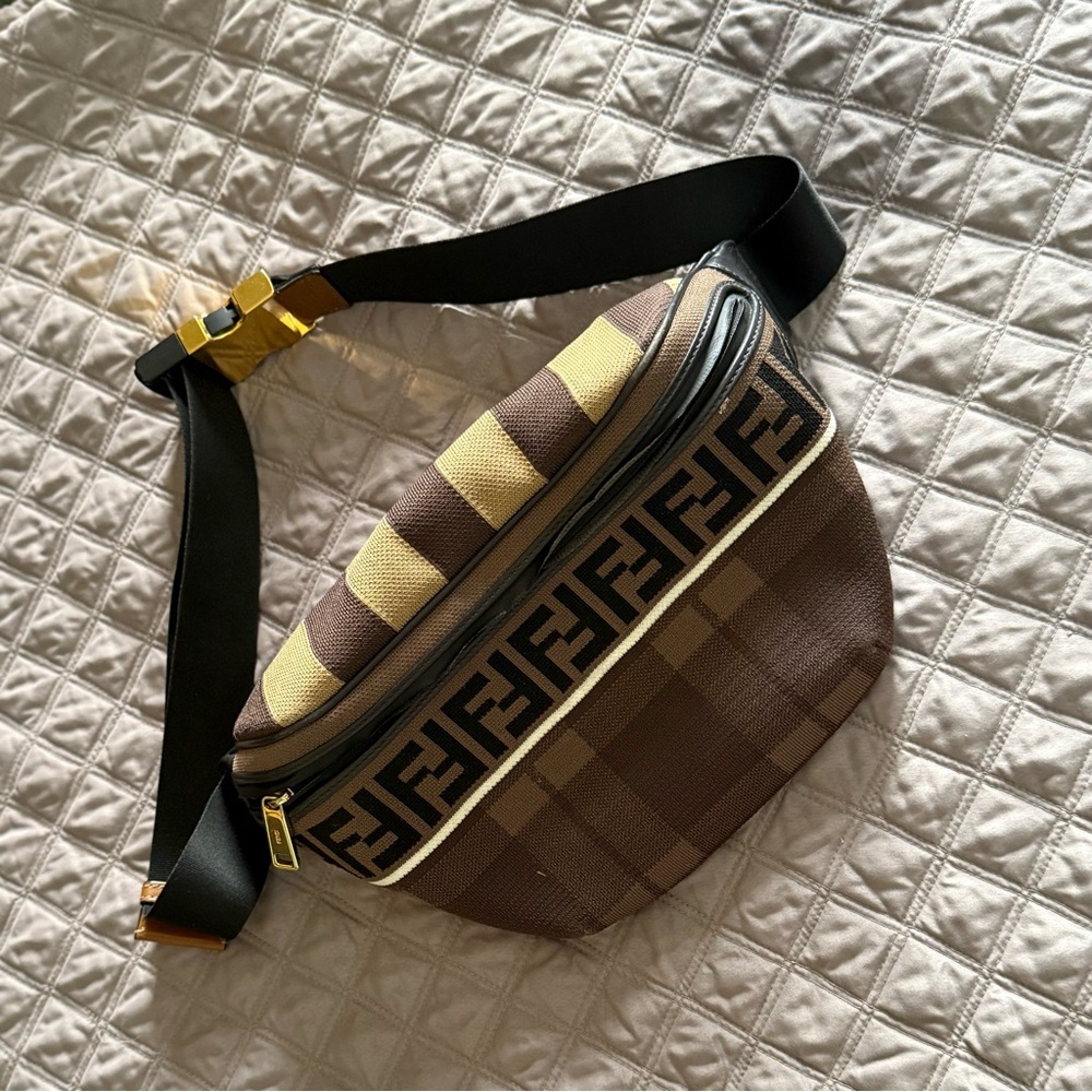 Designer Brown and Yellow Checkered Men's Bag